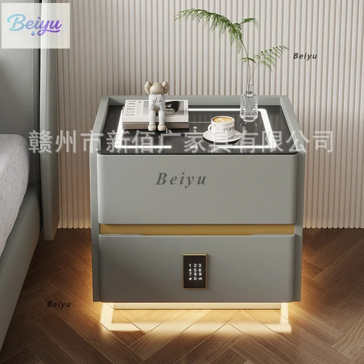 

2024 new smart bedside table small narrow cabinet light luxury high-end solid wood bedside cabinet home bedroom locker