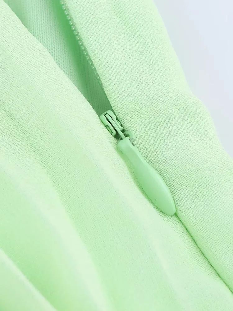 ผู้หญิงฤดูร้อน MIDI กระโปรงจีบ 2025 แฟชั่นหวานชีฟองด้านข้างซิปหญิง Elegant Street กระโปรงเสื้อผ้า