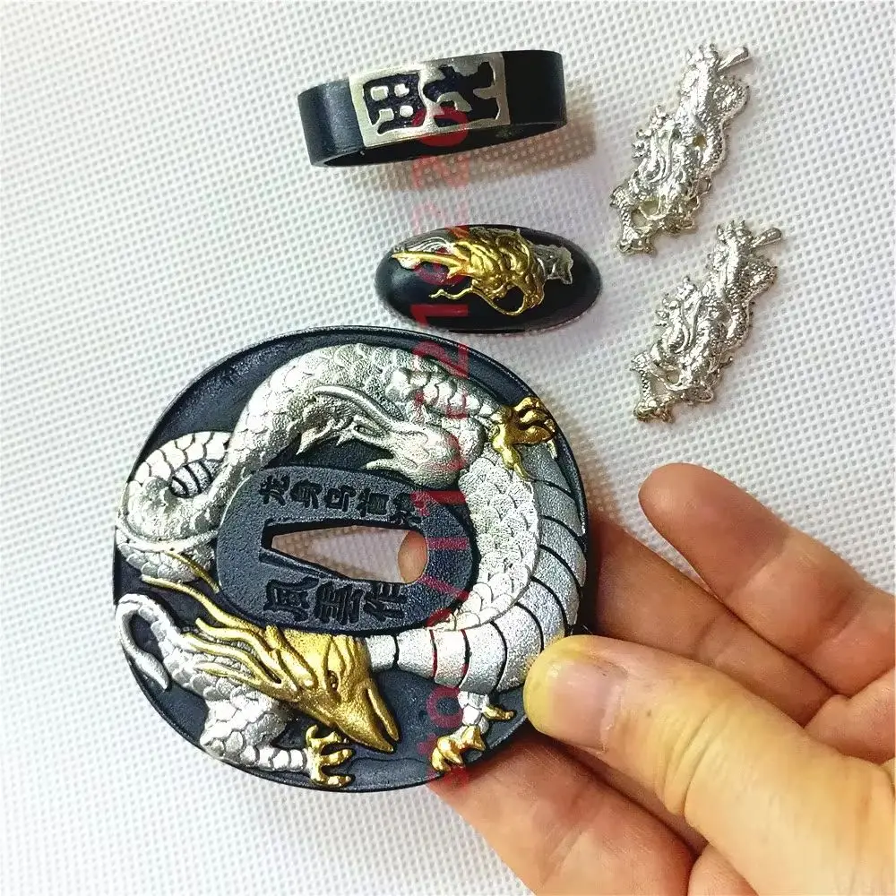 Top Quality Brass Dragon Tsuba Handguard Guard Copper Fuchi Kashira Menuki For Real Japanese Japan Samurai Katana Sword Fittings