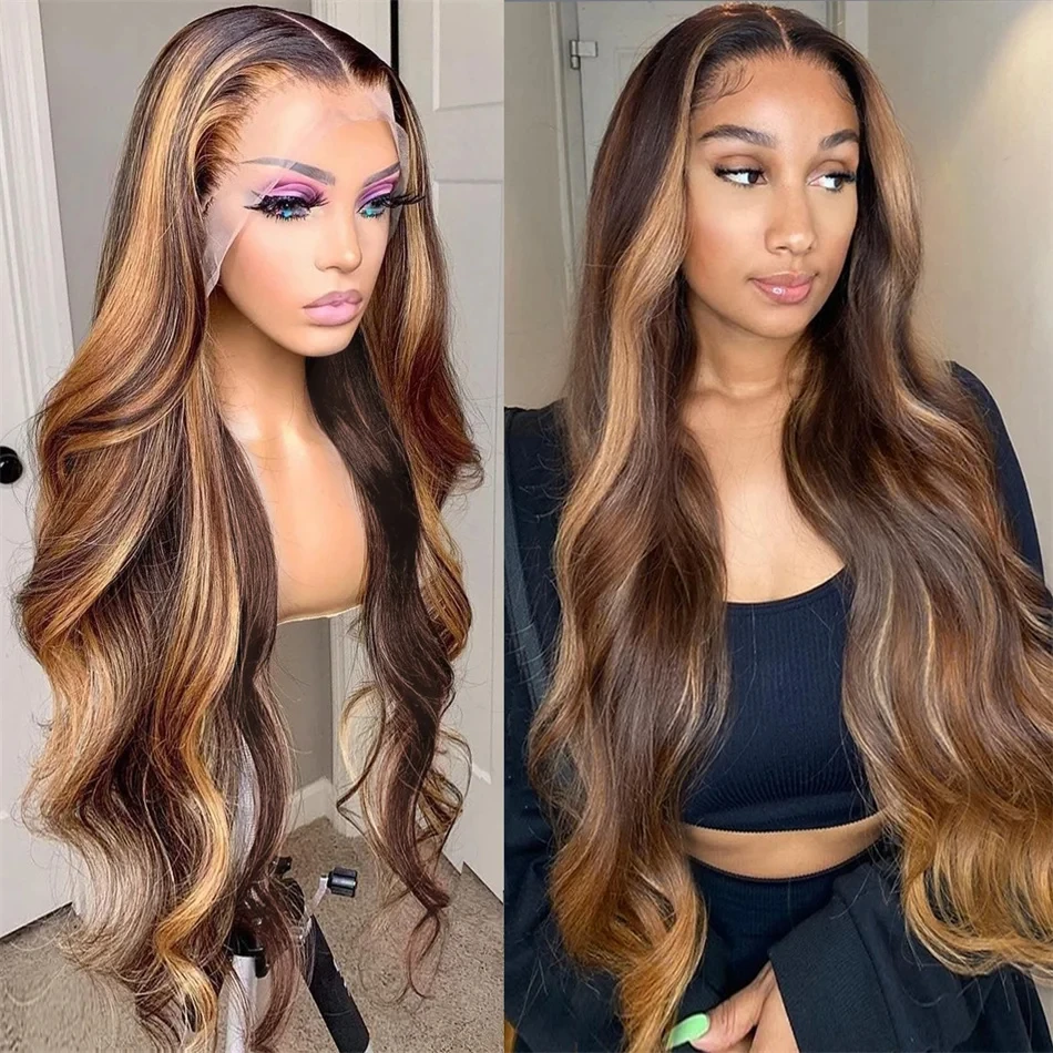 

Highlight Wig Human Hair Honey Blonde 4/27 Colored Lace Front Human Hair Wigs For Women Pre Plucked Body Wave Lace Frontal Wigs