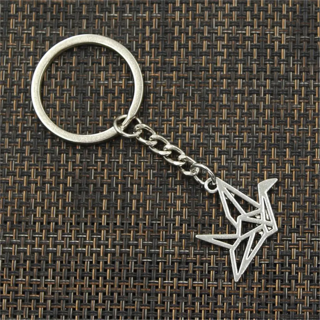 Fashion Origami Paper Cranes 23x29mm Pendant 30mm Key Ring Metal Chain Silver Color Men Car Gift Souvenirs Keychain Dropshipping