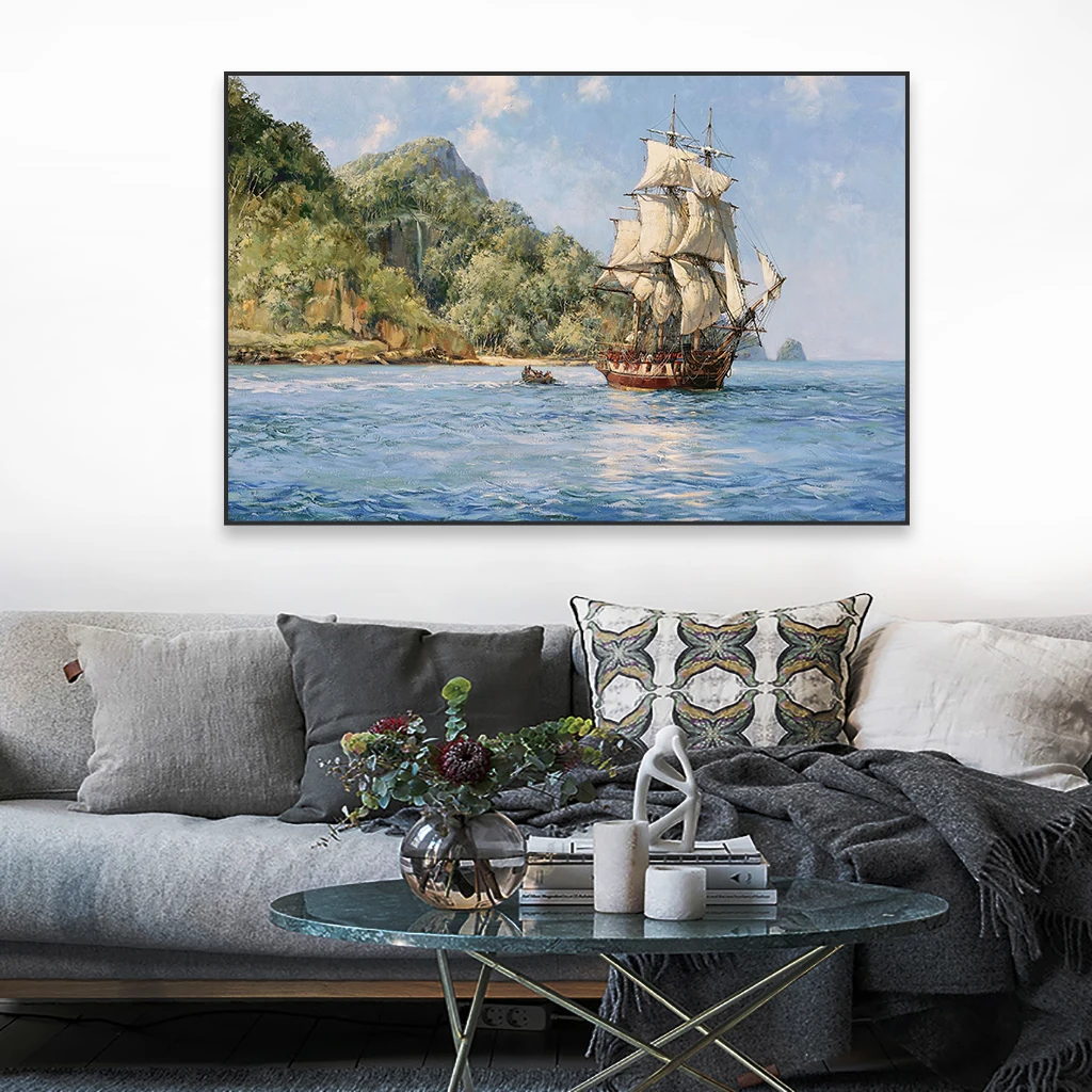 Classical Oil Painting Treasure Island Cocos Prints Art Montague Dawson Poster Vintage Canvas Painting Reading Room Decoration