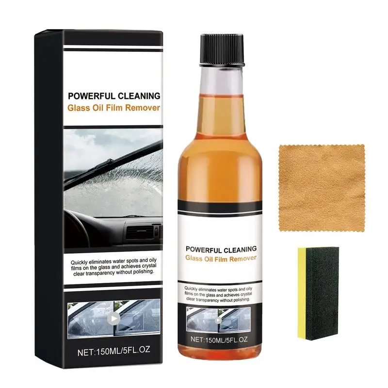 

Windshield Oil Film Cleaner 150ml Powerful Glass Washing Agent With Towel And Sponge Car Glass Care Professional Automotive