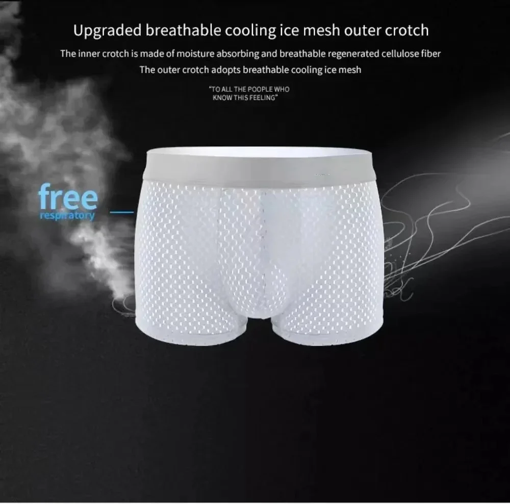 5 stücke/männer Unterwäsche Sommer Eis Seide Unterwäsche Plus Größe Höschen Kühlen Atmungsaktive Sexy Boxer Höschen Mesh Komfort unterwäsche L-5XL – Detail 7