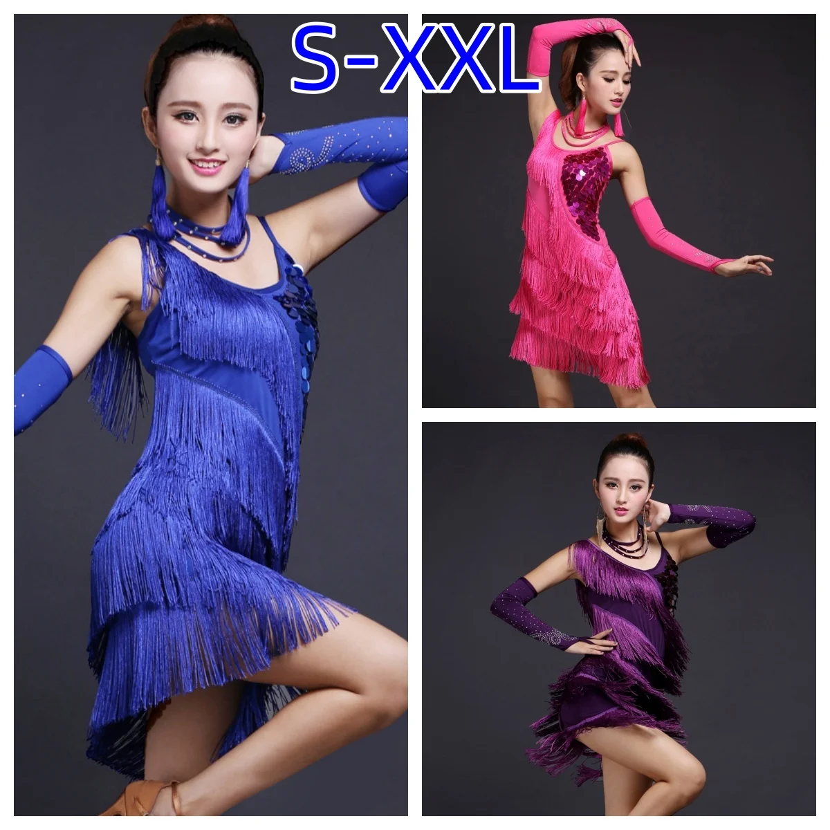 2022 New Women Latin dance Dress Elegant Sexy Women Girls Sequin Fringe Tassel  Ladies Latin Tango Ballroom Salsa