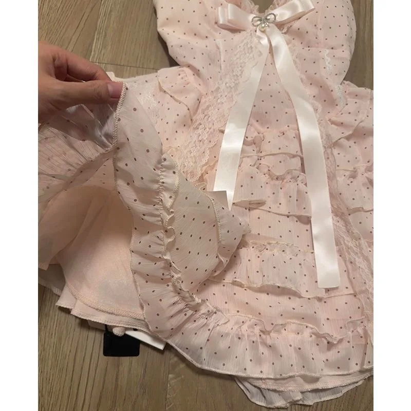 Vestido de fada halter feminino em camadas plissado mini vestido elegante arco renda estilo doce sem mangas saia branca verão roupa fina 2025