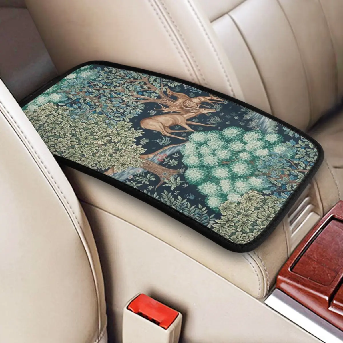 Car Armrest Cover Mat Leather William Morris The Brook Center Console Cover Pad Floral Pattern Bohemian Flower Car Accessories