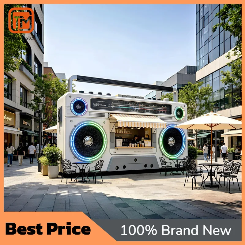 【New Design】Vintage Tape Recorder Pop Up Kiosk, Towable Milk Tea Food Truck For Outdoor Camping Market