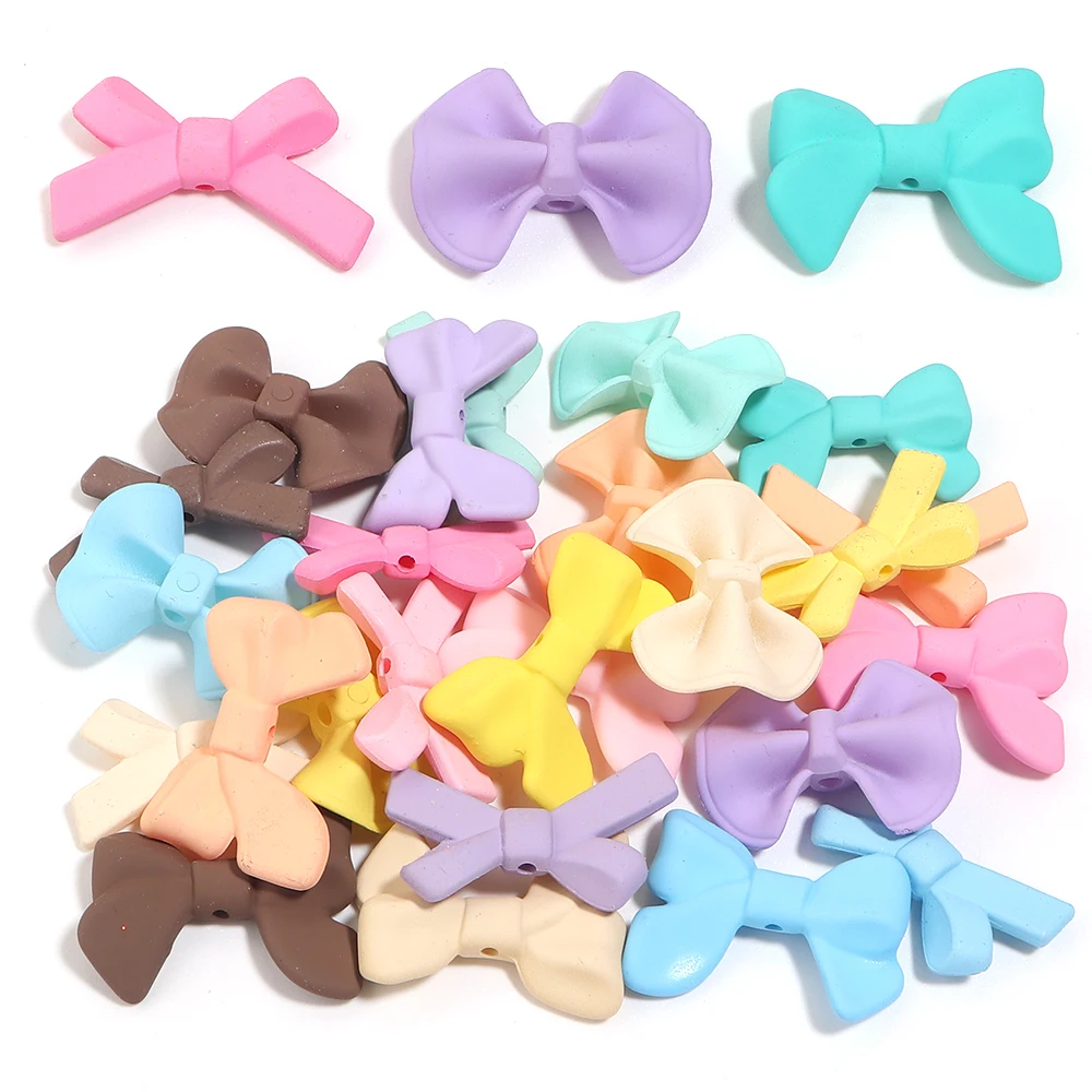 20pcs Matte Bow Acrylic Beads Sweet Mixed Color Bowknot Loose Beads For Jewelry Making DIY Earrings Necklace Phone Key Chain