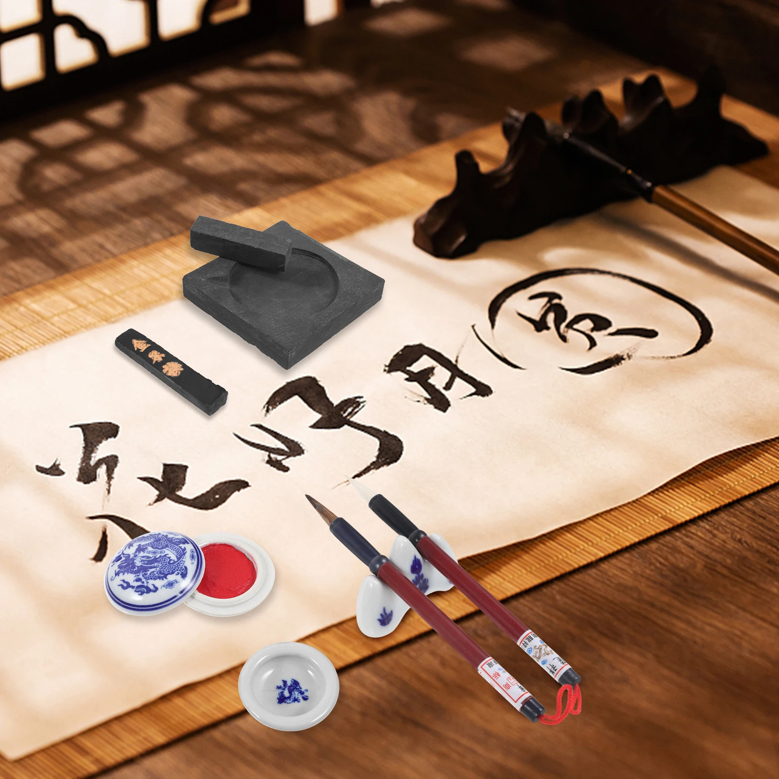 

Four Treasures Study Set Calligraphy Kit for Beginners Kids Chinese Painting Tools Ink Brush Pen Canvas Supplies