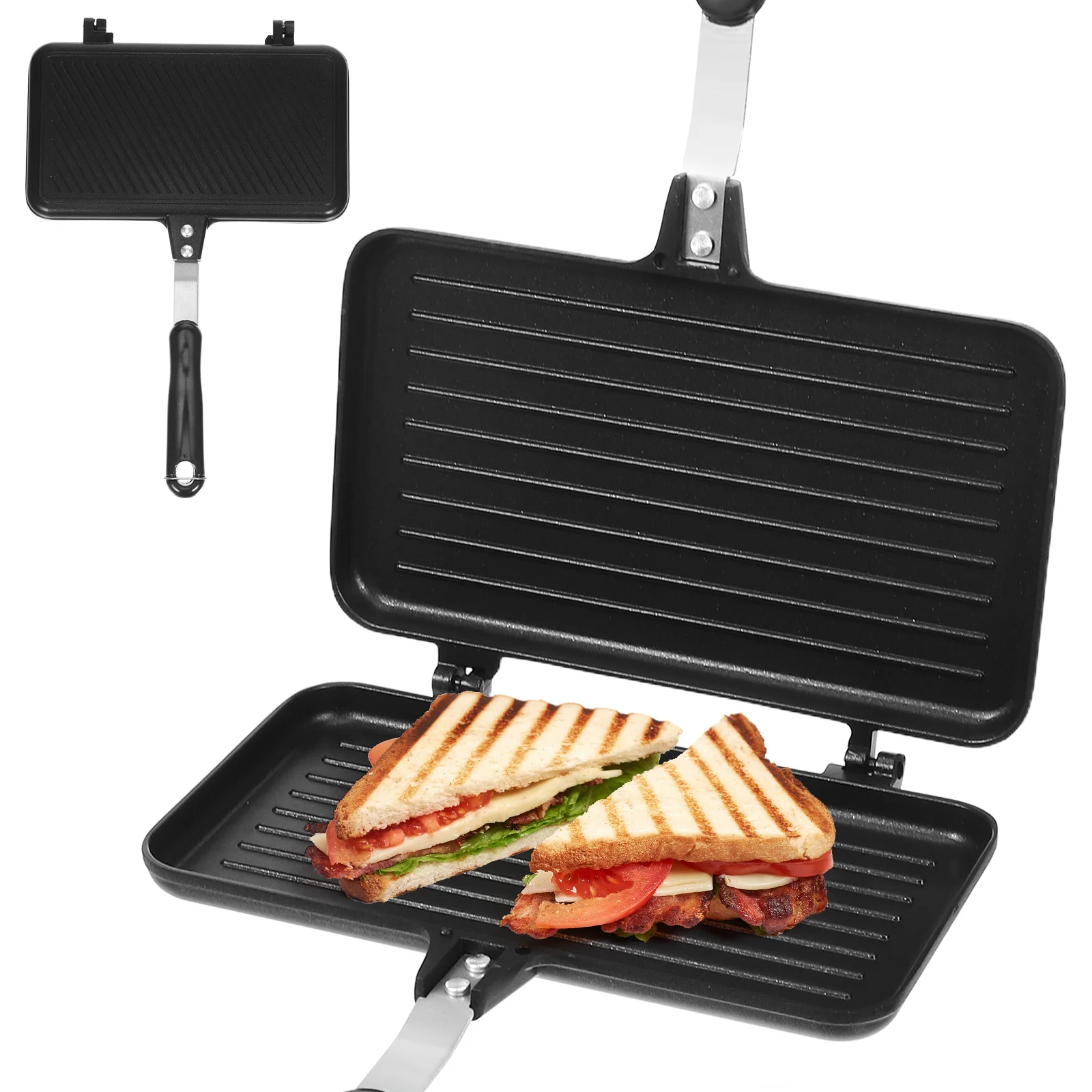 

Non-Stick Double-Sided Sandwich Pan Aluminum Alloy Gas Stove Breakfast Baking Pan Sandwich Maker Kitchen Cooking Tool