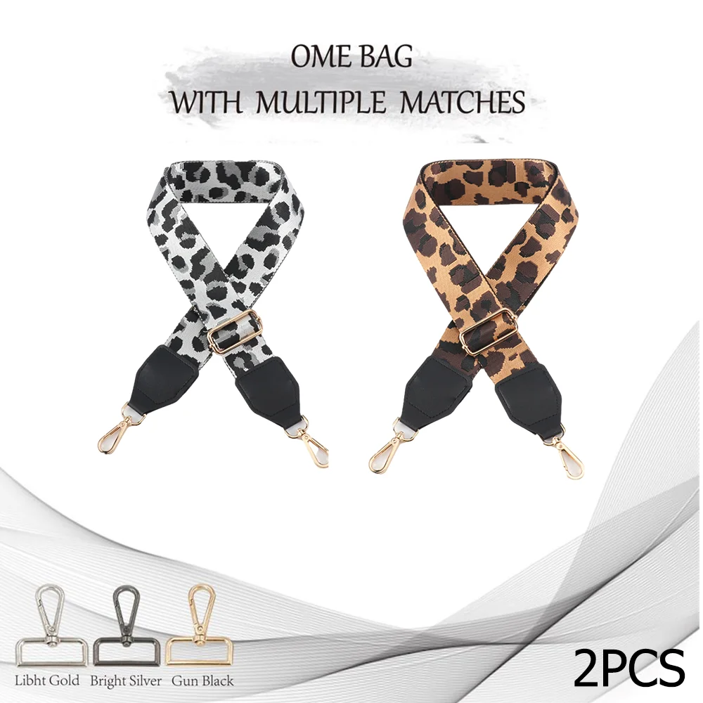 Alça de ombro Leopard print para as mulheres, 2pcs, acessórios bolsa de ombro, colorido, ajustável