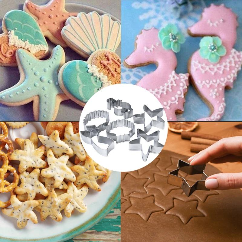 3Pcs Mermaid Cookie Cutter Mould Seahorse Shells Fondant Biscuit Cake Mold For Kids Mermaid Theme Birthday Sea Party Cake Decor