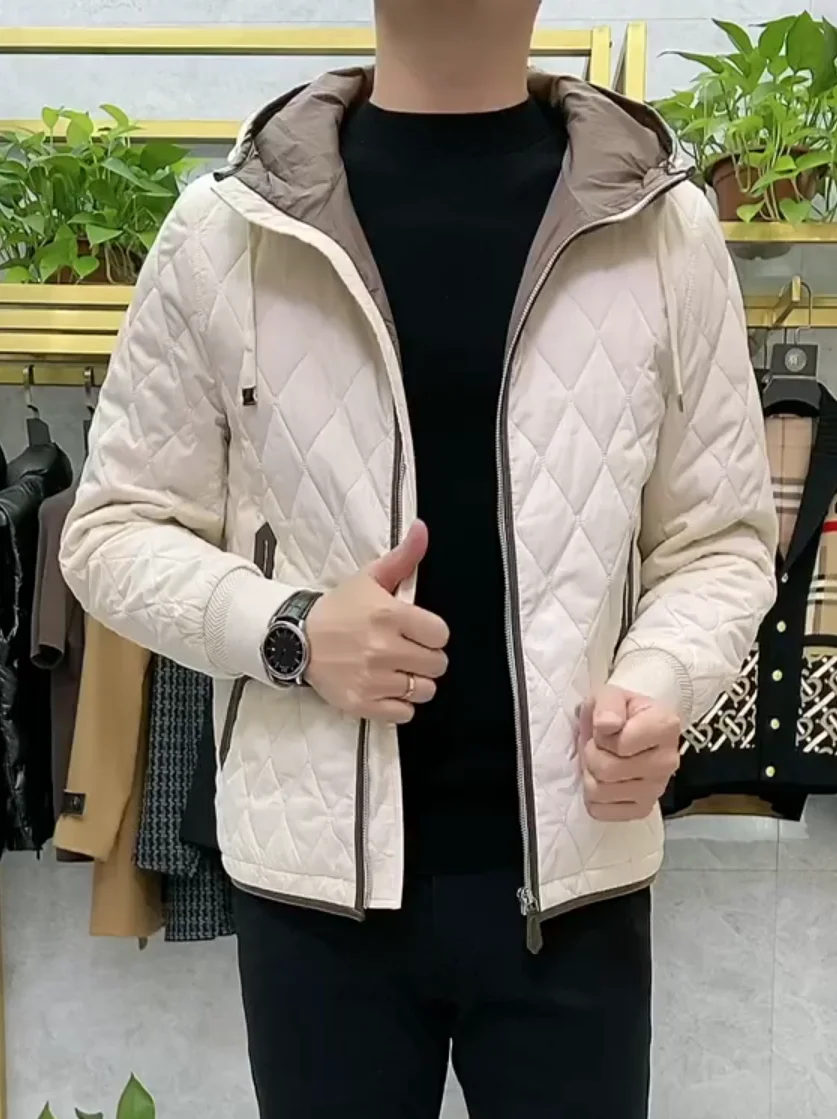 

Men's Fashionable Diamond Stitch Thin Cotton Hooded Jacket Comfortable All-Match Autumn Winter New Arrival Premium Feel