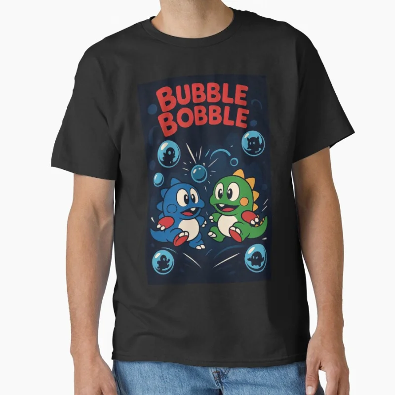 

Classic Retro Arcade Game Bubble Bobble 1027 Cute dragons Pixel Arcade nostalgia Old school Gift T shirt for man Large size Tops