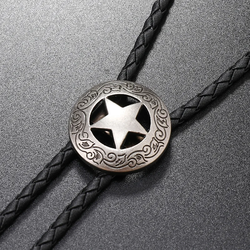 Western Southwest Men Texas Ranger Star Leather Rodeo Bolo Bola Tie Necktie Hot Sale Jewelry New Woman Necklace Accessories