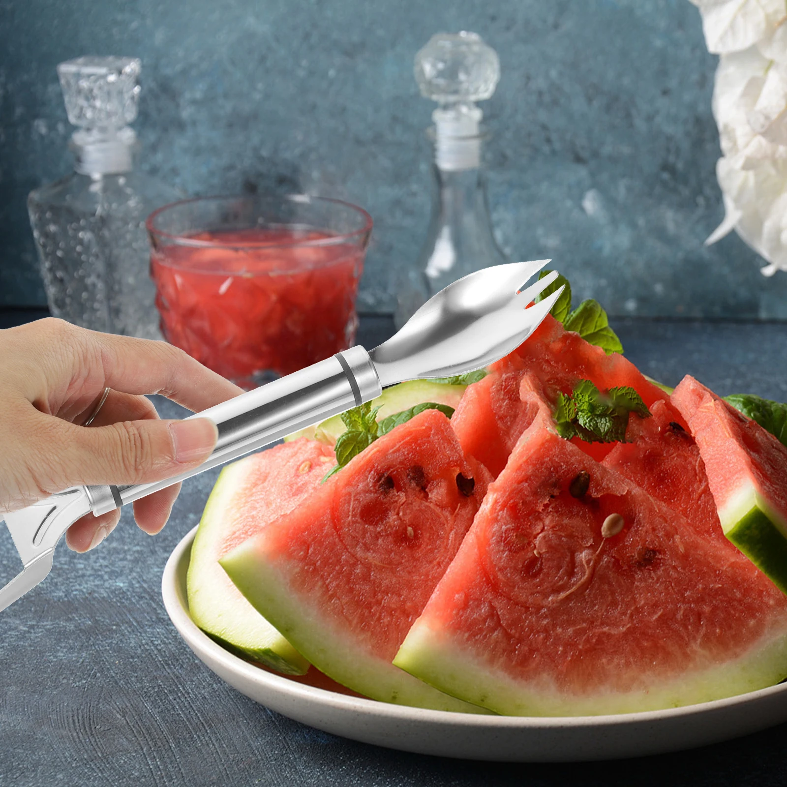 

2Pcs Fruit Watermelon Slicer Stainless Steel Fork Tool Large Size Smooth Edge Practical Kitchen Barware Gift