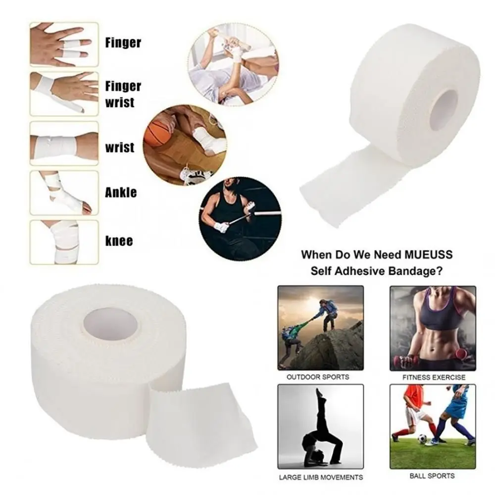 1PC Waterproof Cotton White Boxing Adhesive Tape Strain Injury Care Support Sport Binding Physio Muscle Elastic Bandage