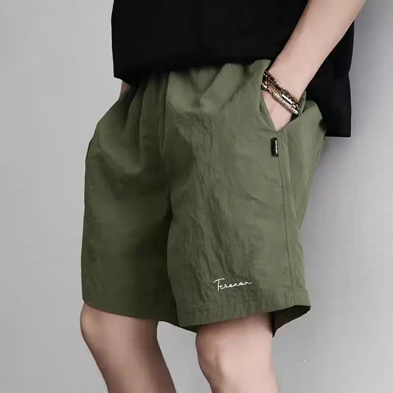 

Summer Outdoor Qui Dry Sports orts American Embroidery Thin Breathable High Street Loose Casual Five-Quarter Men's Pants