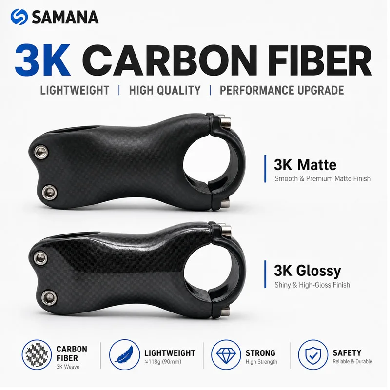 

NO TRADEMARK 3K Gloss Full Carbon Fiber Cycling Stem 70-120mm Adjustable Angle 6° MTB Road Bicycle Handlebar Stems Stand