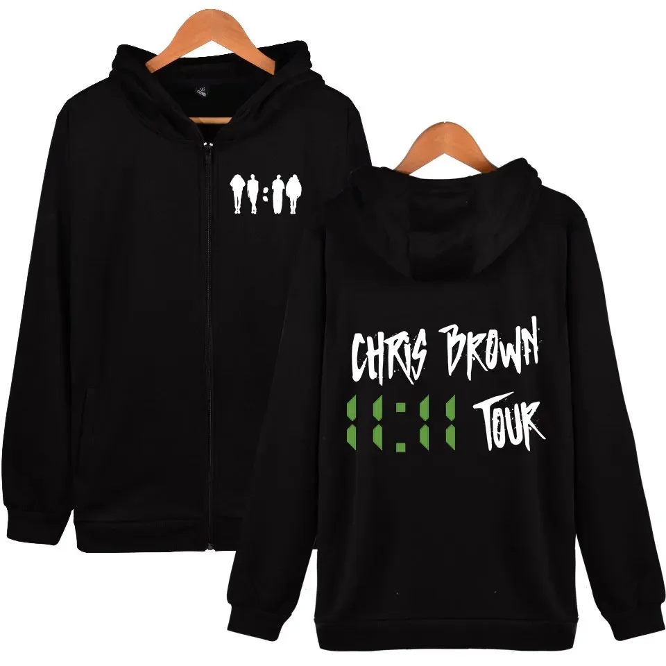 

Chris Brown THE 11:11 TOUR Oversized Zip Up Hoodie Women Men Harajuku Sweatshirt Streetwear Hip Hop Zipper Hooded Jacket