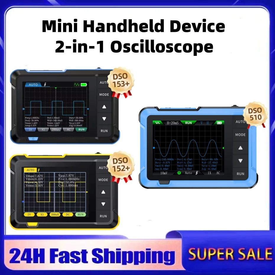 FNIRSI New DSO510 DSO153 DSO153 Mini Handheld Digital 2 IN 1 Oscilloscope Portable 48MS/s 10MHz Bandwidth Electronic Repair Tool