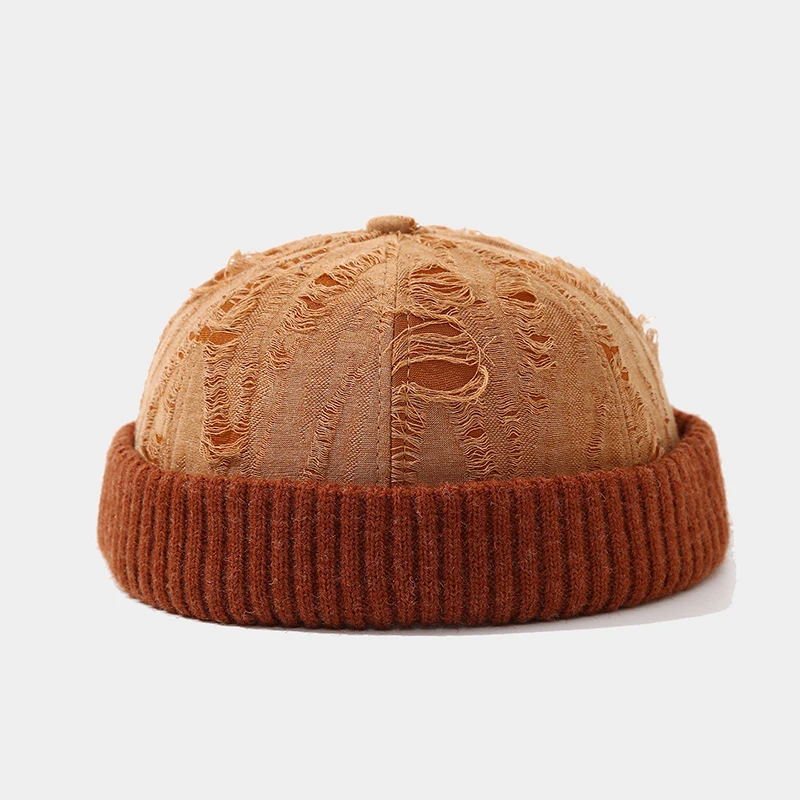 

New Thickening Docker Hat Color Blocking Melon Skin Hat Beanie Caps Brimless Hats Retro Breathable Men Woman Outdoor Warm Caps