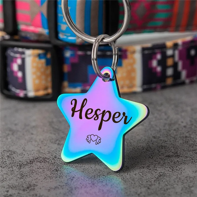 Personalized Dog Cat Tags Engraved on Both Sides Star Shape Stainless Steel Pet ID Pendants Custom Nameplate for Kitten Puppy
