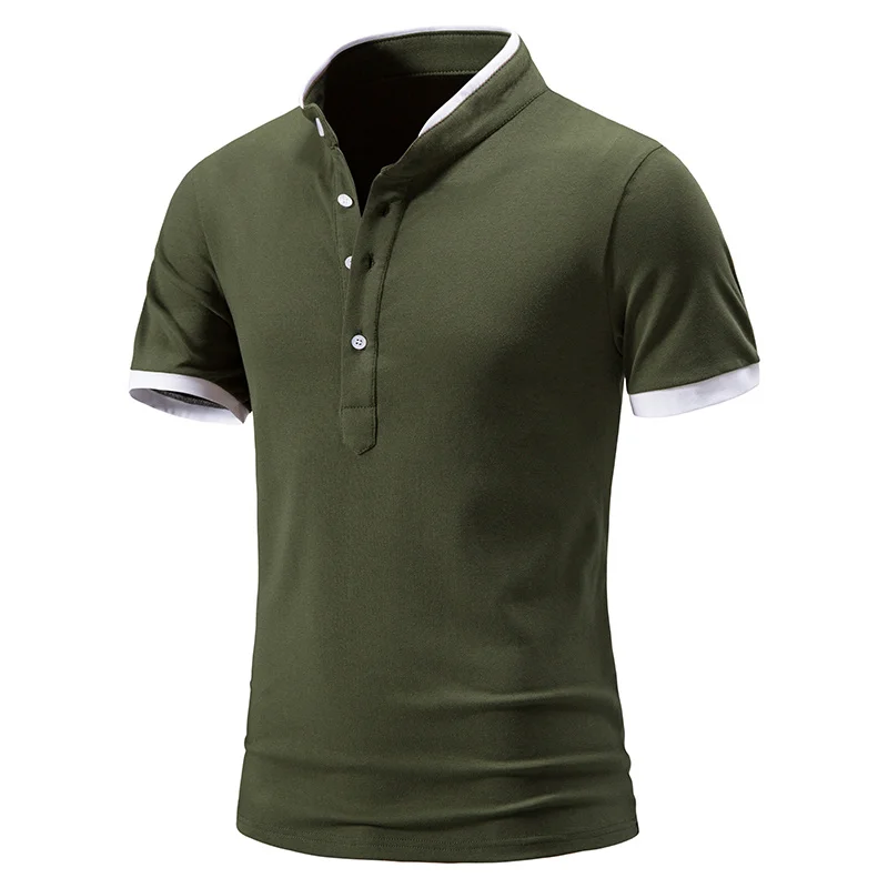 2022 Summer Fashion Brand Polo Shirt Men's New Mandarin Collar Slim Fit Solid Color Button Breathable Polos Casual Men Clothing