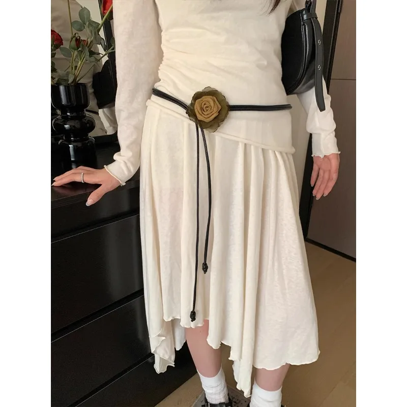 Vintage Fashion Dry Rose Flower Belt for Women Versatile Knot Waist Rope; High-End Simple Korean Version Accessory for Skirts