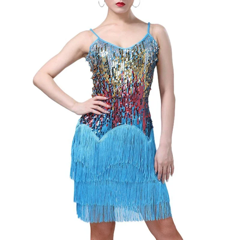 Erwachsene Pailletten Quaste Latin Dance Kleid Frauen professionelle Tango Rock Jazz Salsa Tanzen Kostüm Wettbewerb Karneval tragen