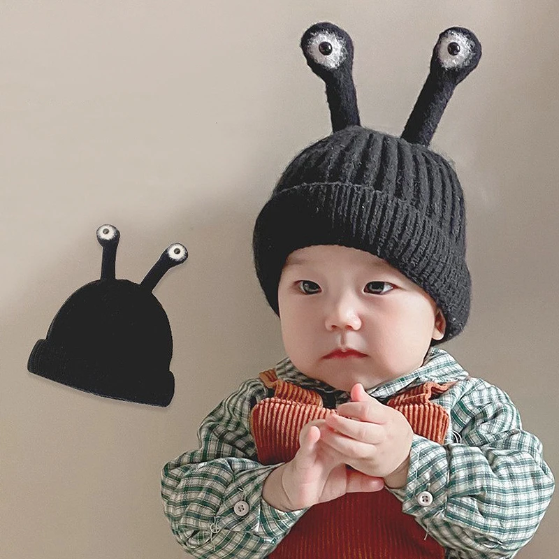 

Funny Antenna Eyes Baby Beanie Cap Winter Warm Kids Knitted Woolen Hat 1-7year Children Crochet Bonnet Solid Color Skullcaps 모자