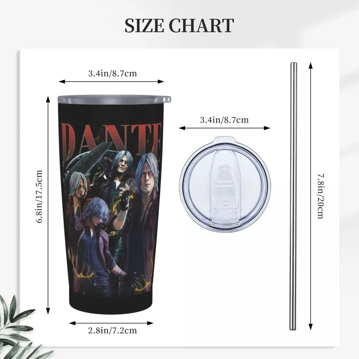 Limited Dante Devil May Cry Stainless Steel Tumbler Vacuum Insulated Mugs Thermal Cold Bottle Straw With Lid 20oz