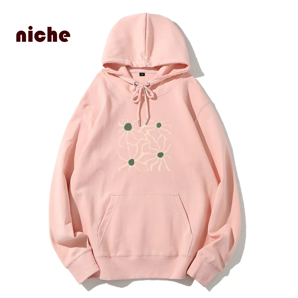 

Hand Drawn Lines Flower Print Hooded Sweater Designer Trend Loose Shoulder Graphic Outfit New Cotton Hoodie Sweatshirt