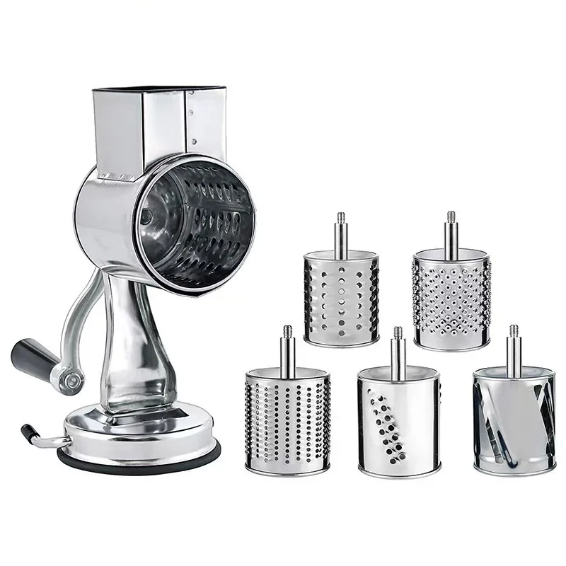 

5-Blade Rotary Cheese Grater - Stainless Steel Hand Crank Slicer for Vegetables, Nuts & Chocolate