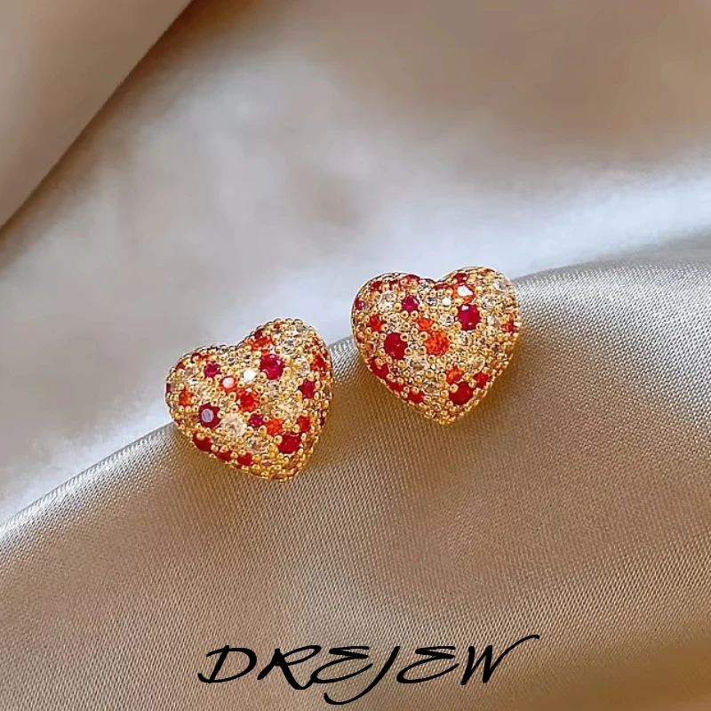 DREJEW Light Luxury Shiny Colored Zircon Heart-shaped Earrings 2025 New Jewelry Party Gift Sexy Accessories For Womens and Girls