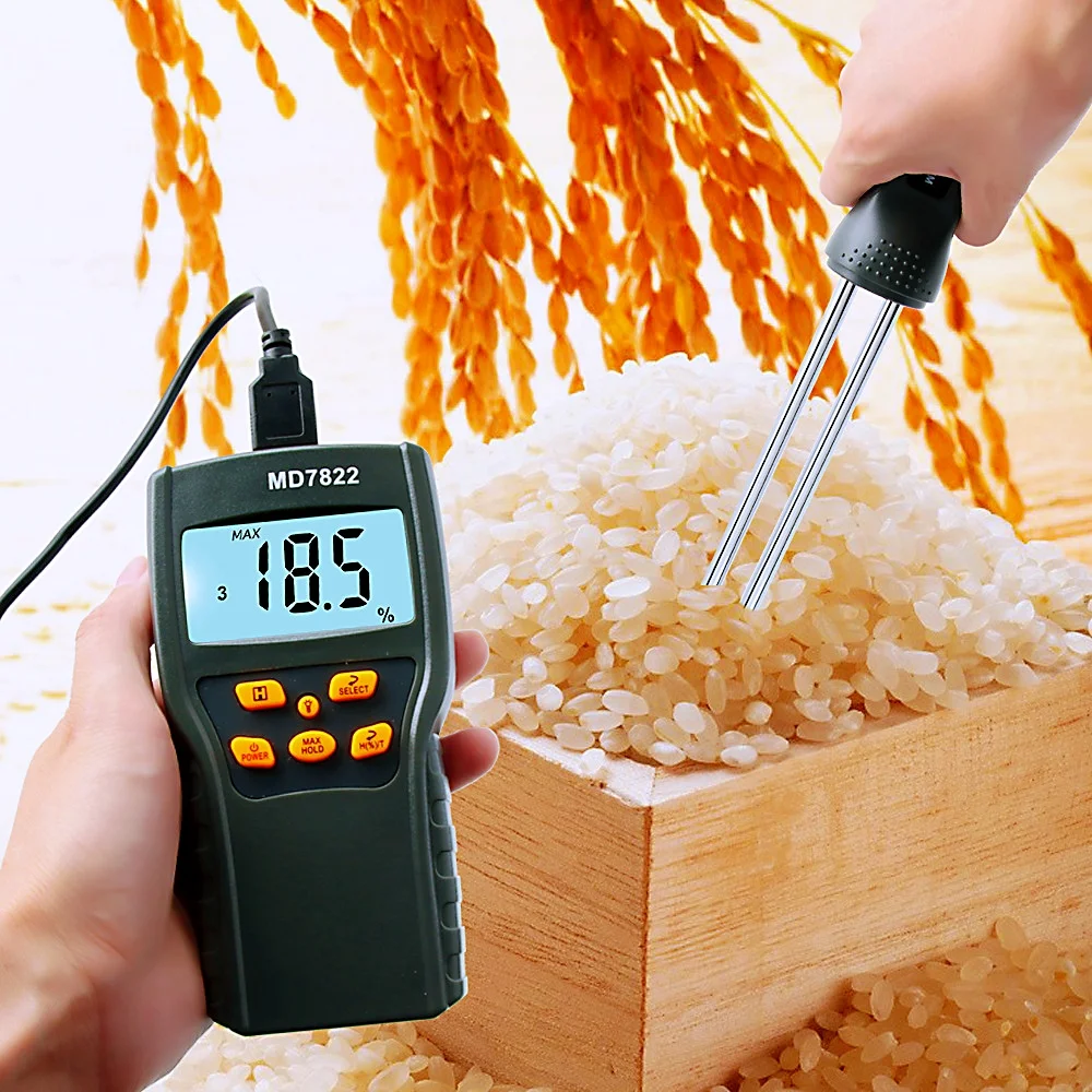 MD7822 Handheld Digital Grain Moisture Meter LCD Display High Precision Humidity Tester Contains Wheat Corn Rice Moisture Meter