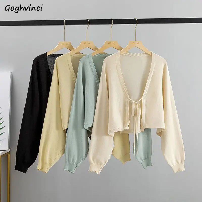 

Batwing-sleeve Baggy Cardigans Women Cropped Cozy Soft Pure Graceful Design Vintage Lace-up V-neck Gentle Harajuku Korean Style