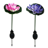 2Pcs LED Stake Lights Solar Lotus Flower Garden Floor Lamp Ground Plug Decoration Lamp Pond Garden Lamp (2 Colors)