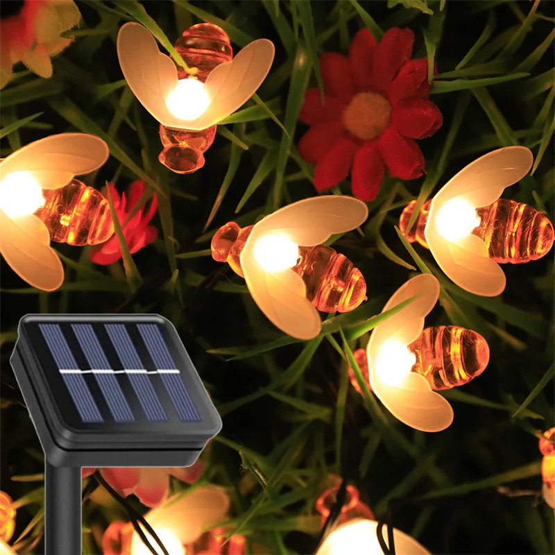 

20/50/100LED Solar Cute Honey Bee Festoon String Light Outdoor Garden Decor Holiday Garland Fairy Light Wedding Party Decoration