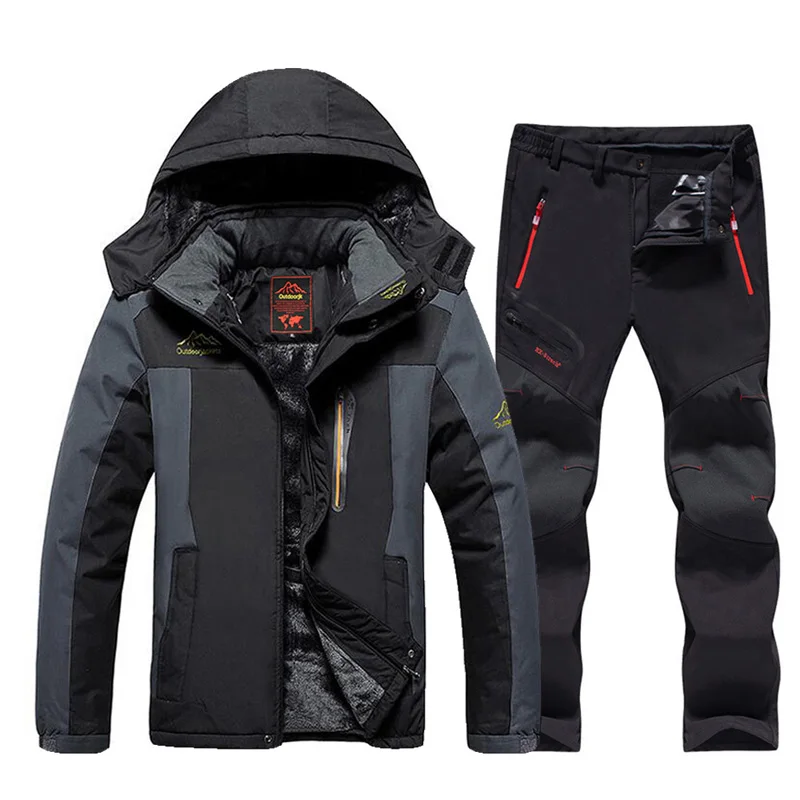 Winter Thicken Warm Men's Ski Suit Waterproof Snow Fleece Jacket Pants Windproof Outdoor Mountain Snowboard Wear Set Ski Outfit