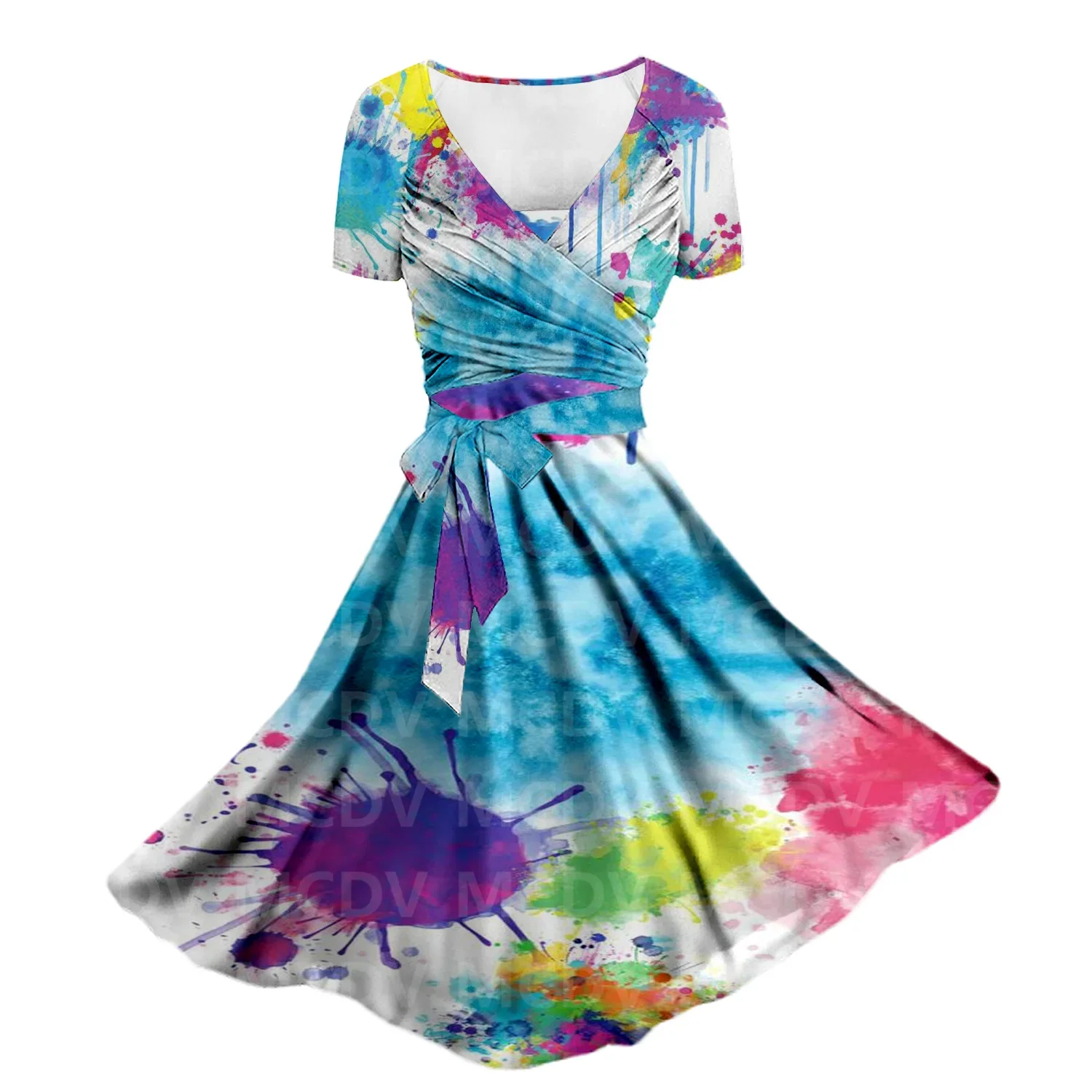 Women's Summer Colorful Graffiti Art Two Piece Dress 3D Printed Pocket Dress Female Dresses 02