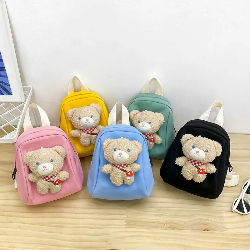 New Spring Children Backpacks Cute Mushroom Bear Baby Lightweight Canvas Bags Korean Kids Schoolbag Mini Travel Bag Coin Purse