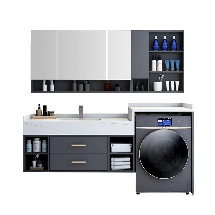 LMM wall-mounted rock slab bathroom cabinet wall-mounted combination corner-cutting washing machine cabinet