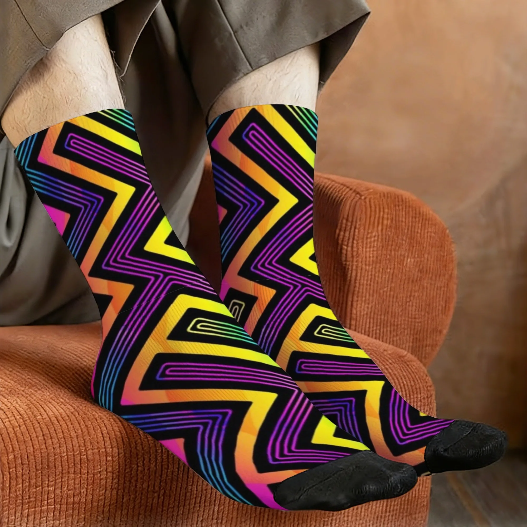 Colorful Geometric Maze Socks Non-slip Elastic Breathable Men's Socks Commuting City Walks Music Trendy Street Harajuku Socks