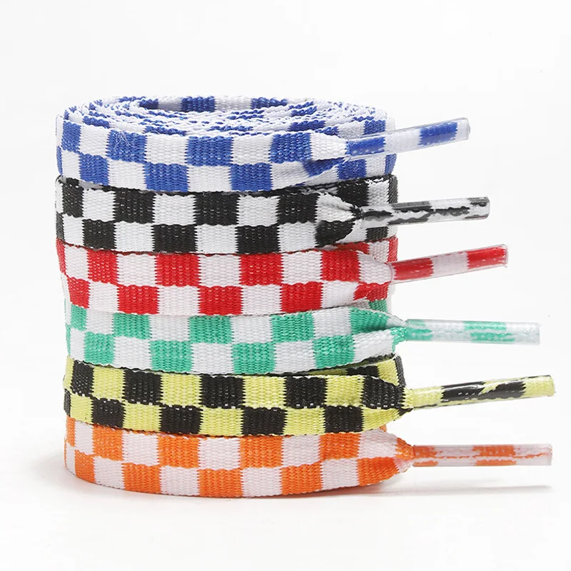 1 Pair 2024 New Color Unisex Flat Grid Shoe Laces Polyester Printed Checkered Ribbons Shoelaces Flat Mosaic Shoelaces