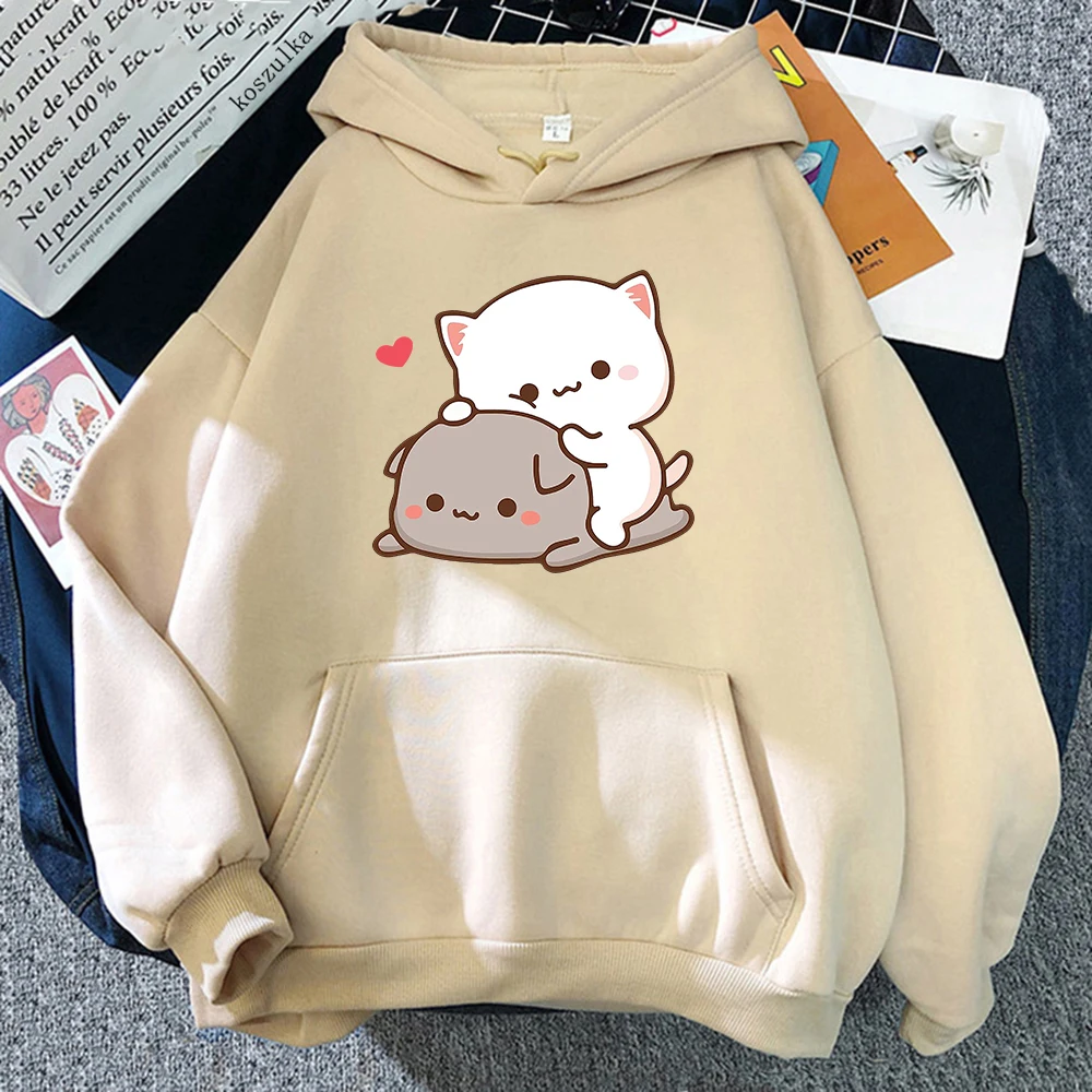 Harajuku Rubber And Peach Cat Women Plus Size Hoodie Long Sleeve Sweatshirt Loose Casual Streetwear Girl Korean Couple Clothing