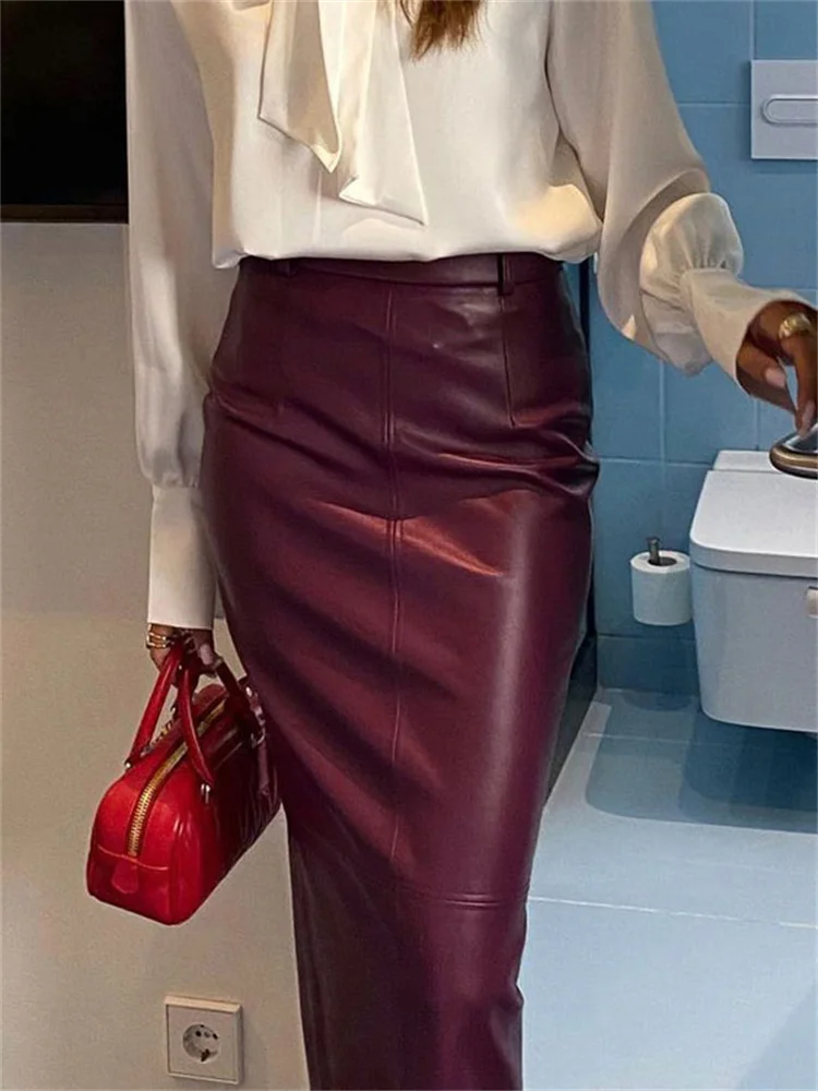 Tossy PU Leather High Waist Maxi Skirt Female Solid Patchwork Slim Luxury Commute Streetwear 2025 Summer Y2k Long Skirt Clothes