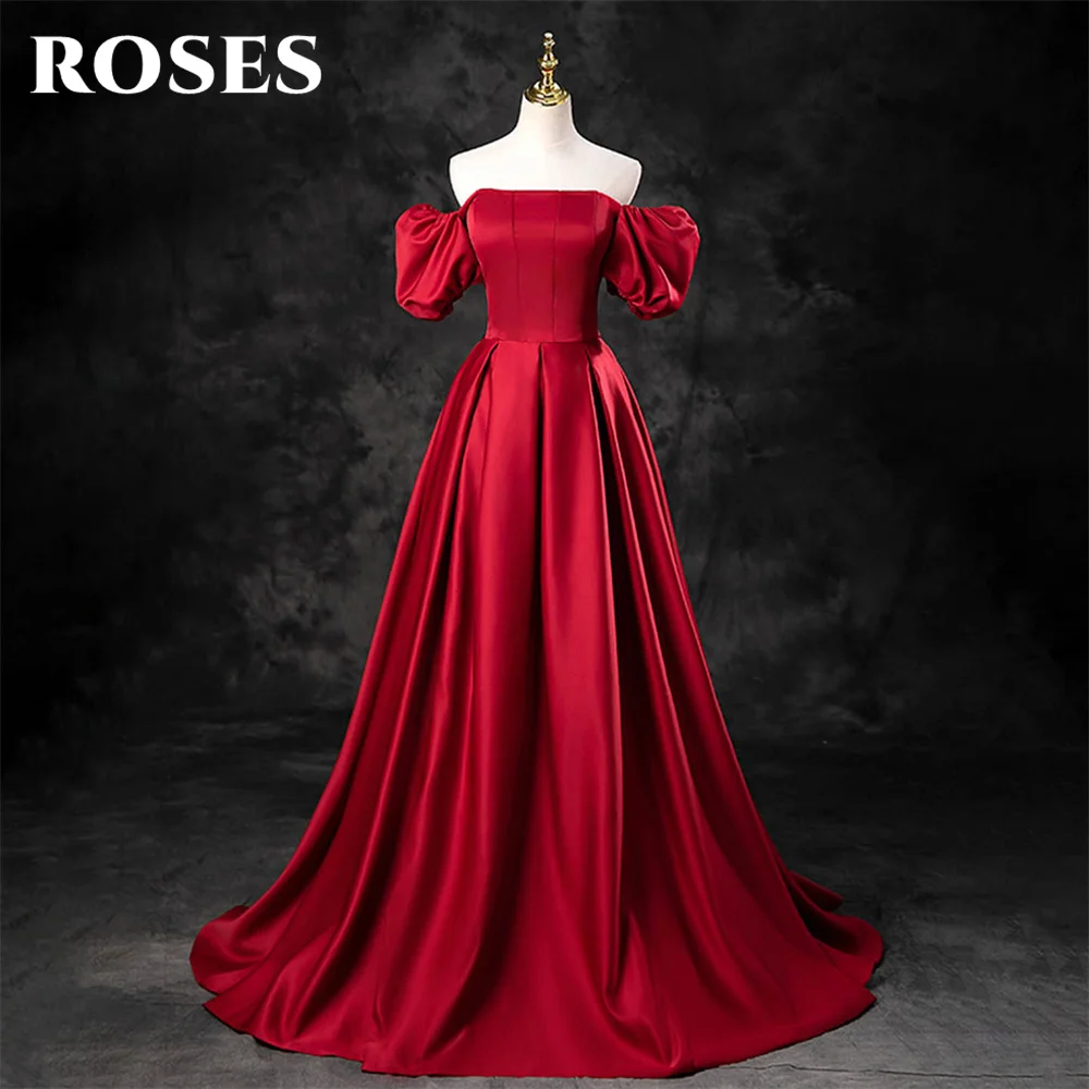 ROSES Red Stain Charming Prom Dress Gown Off the Shoulder Strapless Formal Gown A Line Evening Gown Custom Size vestido de noche