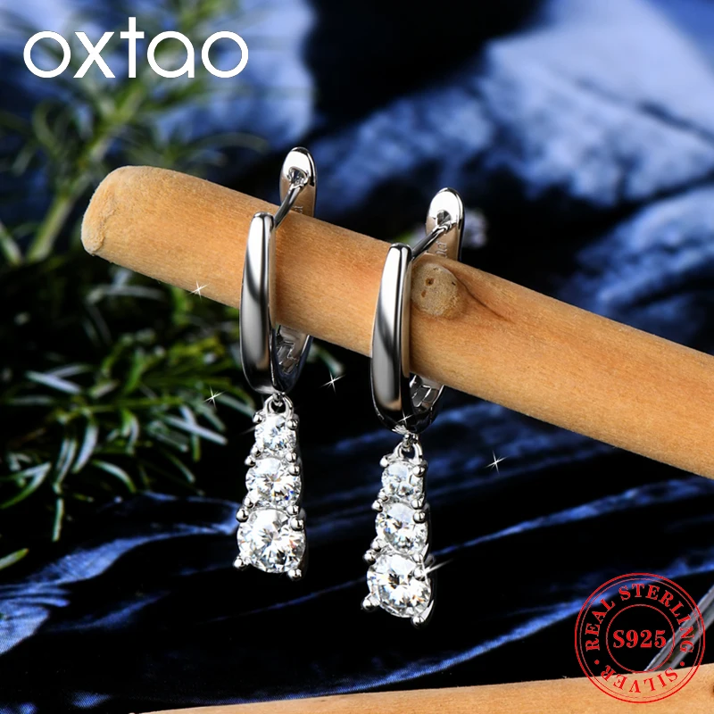 

OXATO Original Moissanite Trilogy Clip Earrings for Women 925 Sterling Silver Certified 14k Gold Plated Dangle Earrings Jewelry